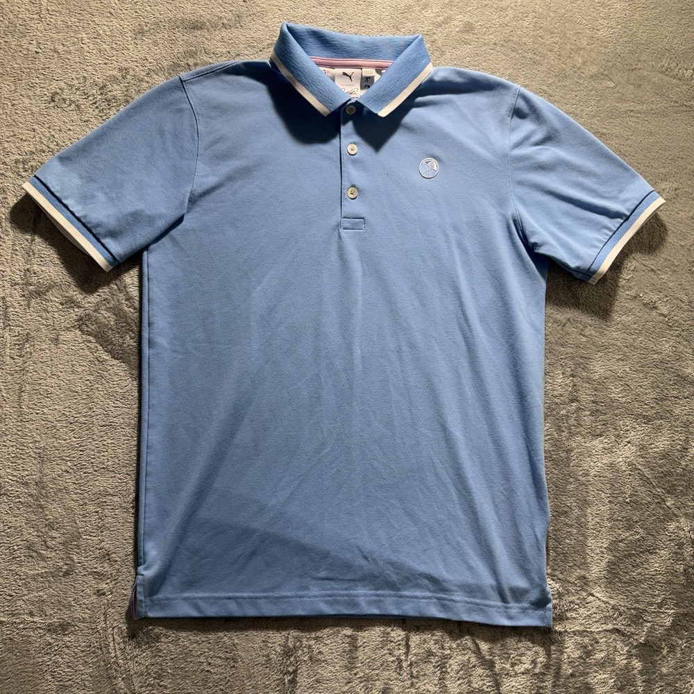 Puma Arnold Palmer Polo Shirt Men Small Blue White Performance Golf